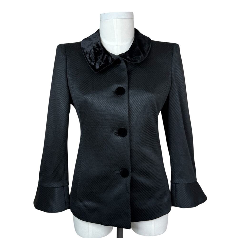 Giorgio Armani Black Wool Blend Velvet Buttons Blazer Women’s Sz EU(46) US(10)